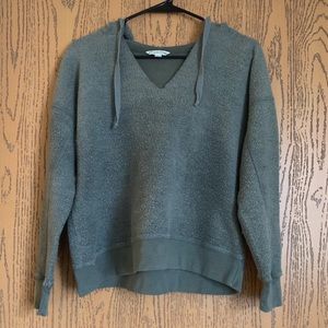 American Eagle Fuzzy V Neck Hoodie Sweatshirt, Size S, Green